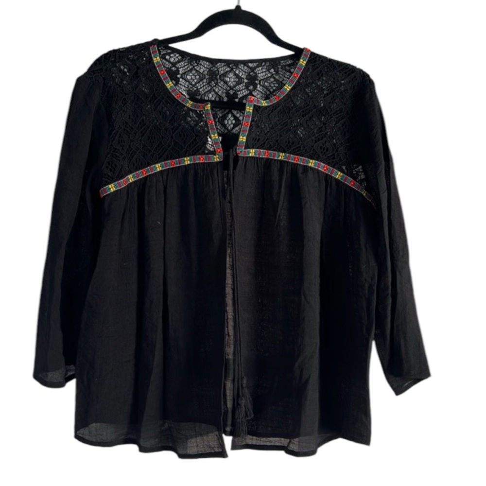 No Boundaries Women's Black Cardigan Lightweight Shirt 3/4 Sleeve Size 7-9 Med